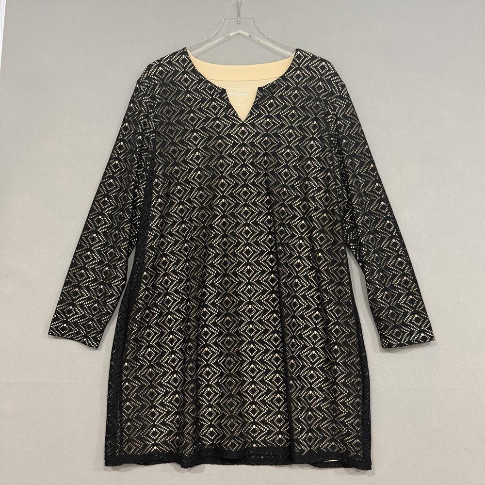 Coolibar Dress XXL Black Crochet Tunic Lausanne Dress Lined UPF 50+ Beach